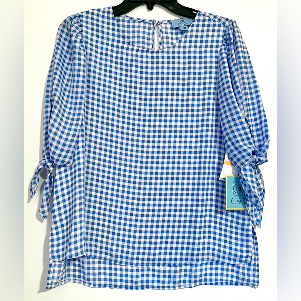 NWT CeCe Blue Gingham Women's Top